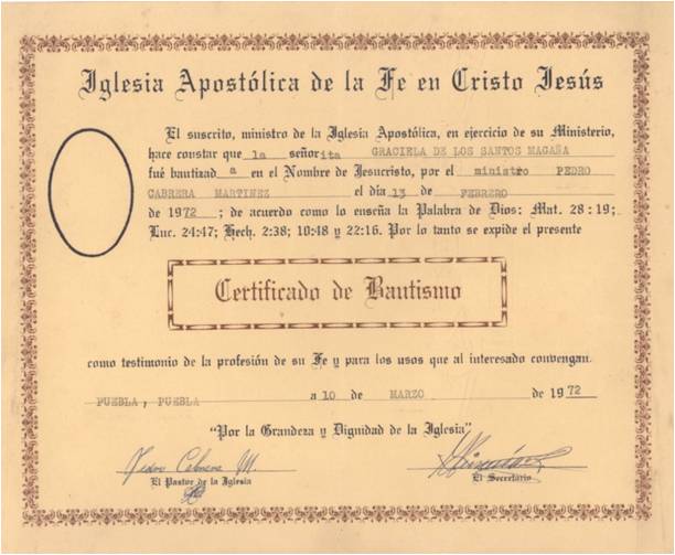 Archivo:13 de febrero de 1972, día en que fue bautizada Graciela de los Santos Magaña.jpg
