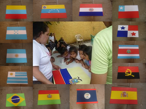 Archivo:Trabajando en la Escuela de verano en las banderas donde hay misioneros.png