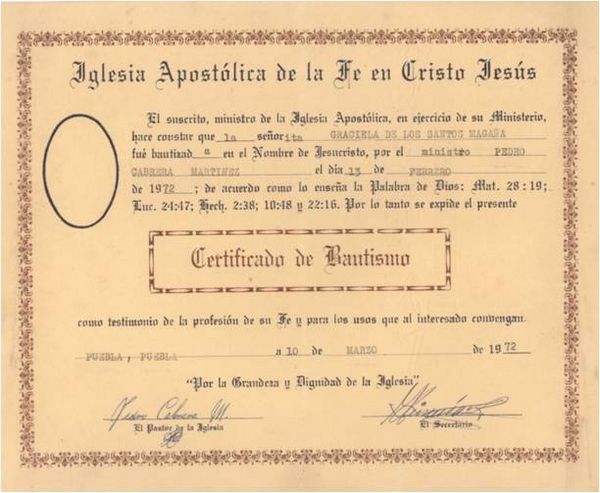 13 de febrero de 1972, día en que fue bautizada Graciela de los Santos Magaña.jpg