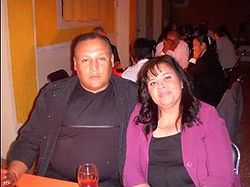 Hno. Faustino Flores y su esposa Lidia Hernández Bustos en la cena de matrimonios