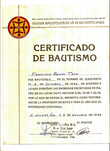 Archivo:Certificado de bautismo francisca.jpg