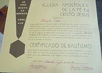 El certificado de bautismo de la Hna. Teófila Carrero Cárdenas